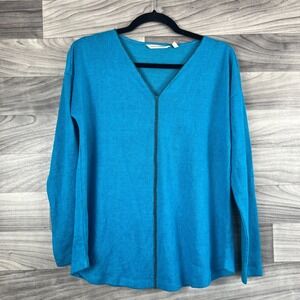 Soft Surroundings Sweater Womens Small Aqua Blue Long Sleeve Copper Studs V-Neck